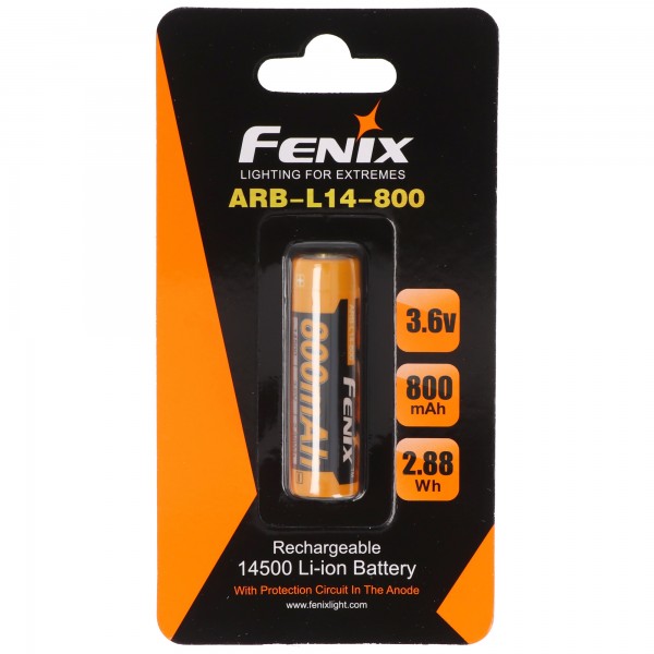 Batterie Li-ion 14500 Mignon AA 3.6 Volt avec protection électronique Fenix ARB-L14-800, 800mAh