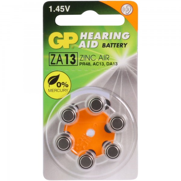 Pile auditive zinc-air ZA13 GP 1.4V 6 pièces