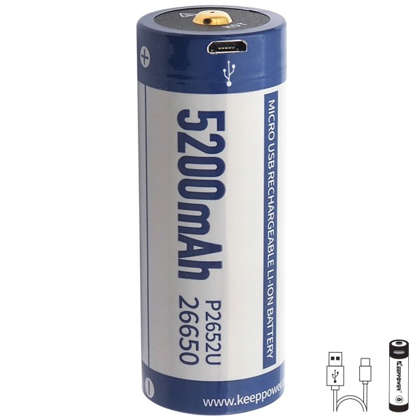 Batterie Li-Ion 5200mAh 26650 3,7 volts PCB protégé avec option de chargement USB