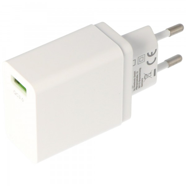 Chargeur rapide USB QC3.0 18W, alimentation USB à charge rapide, blanc