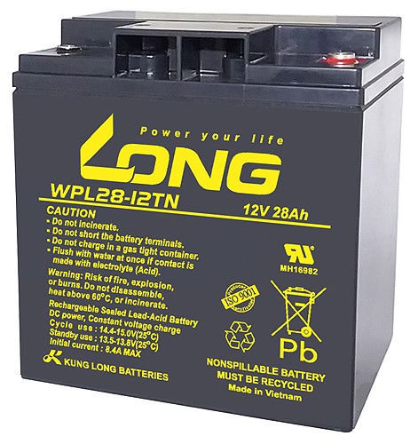 Batterie plomb-polaire Kung Long WPL28-12TN F6 Longlife, 12V, 28Ah, filetage interne M5