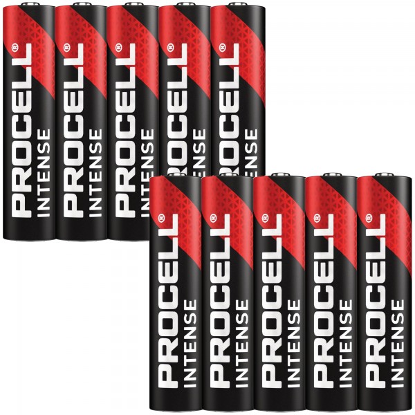 Pack de 10 piles Duracell Procell Intense Alkaline AAA Micro LR03 1.5V dans une boîte, pour les appareils à forte consommation d'énergie