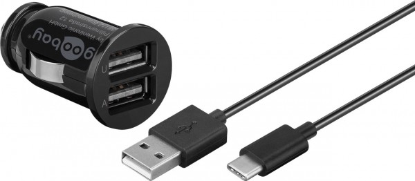Ensemble chargeur de voiture USB Type-C (12W / 2,4A) adaptateur de chargeur de voiture et câble USB Type-C 1,0 m (noir)