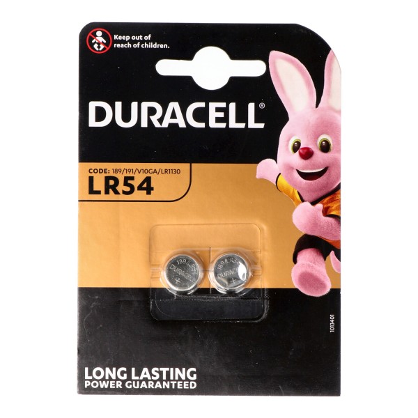 Pile bouton duracell LR54, AG10, LR54, LR1130, 189, RW89, double blister