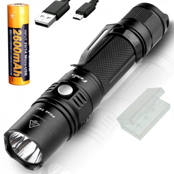 Lampe de poche à DEL Fenix PD35TAC Cree XP-L (V5) 1000 lumens, avec batterie et câble de chargement USB, BatterieBox