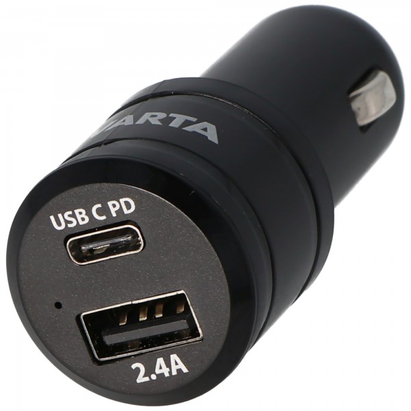 Chargeur de voiture Varta 57932 Sortie USB Dural 2.4A et sortie USB Type C 3.0A