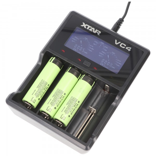 3 batteries Panasonic 18650 Li-ion et 4x chargeur rapide Li-ion