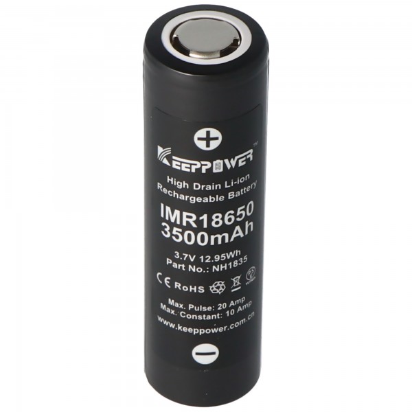 Keeppower IMR18650 - 3500mAh, 3,6V - 3,7V Batterie Li-Ion (Capot Plat)