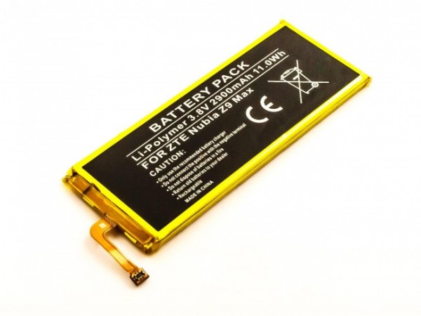 Batterie pour ZTE Nubia Z9 Max, Li-Polymer, 3.8V, 2900mAh, 11.0Wh, intégrée, sans outil