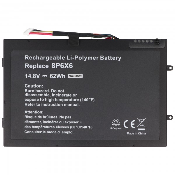 Batterie pour Dell Alienware M11x, M14X, Li-Polymer, 14.8V, 4190mAh, 62Wh, intégrée, sans outil