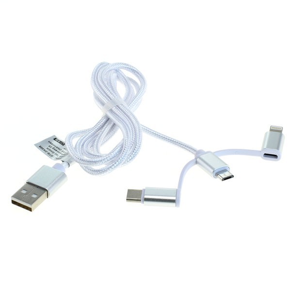 Câble de données USB pour Apple iPhone XS, iPhone XS Max, iPhone XR, Fiche 3en1 pour iPhone, Micro-USB, USB-C, avec fonction de chargement, environ 1 mètre de long, blanc