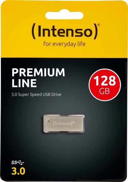 Clé USB 3.0 Intenso 128 Go, Premium Line, métal, argent type A, (R) 100 Mo/s, blister de vente au détail