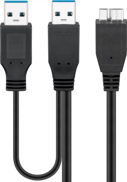 Câble Goobay USB 3.0 Dual Power SuperSpeed Noir - USB 3.0 Mâle (Type A), USB 3.0 Mâle (Type A) > USB 3.0 Micro Mâle (Type B)