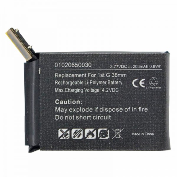 Batterie compatible pour Apple iWatch 38mm Batterie Li-Polymer A1578, A1553, iWatch 1st G 38mm, 3.8V 203mAh avec 0.8Wh