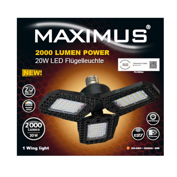 Eclairage d'aile MAXIMUS LED 2000 lumen puissance 20 watts IP20 douille E27