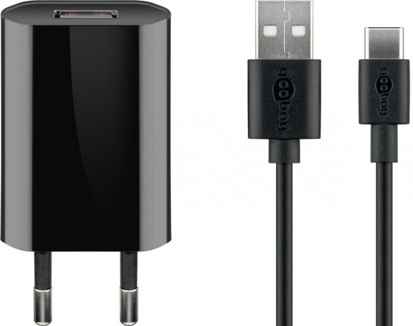 Kit de charge Goobay USB-C™ 1 A - bloc d'alimentation avec câble Type-C™ 1 m (noir)