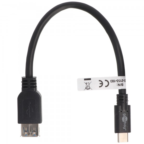 USB-C mâle vers USB Une femelle avec câble noir 20cm