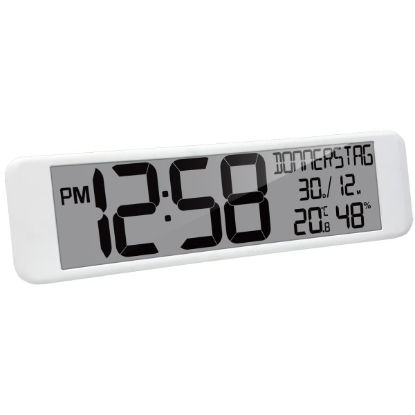 Radio horloge murale blanche rectangulaire 440x30x120mm le radio-réveil avec date, température, thermomètre, hygromètre