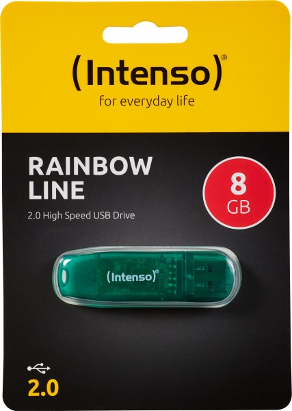 Intenso Clé USB 2.0 8 Go, Rainbow Line, vert (R) 28 Mo/s, (W) 6,5 Mo/s, blister de vente au détail