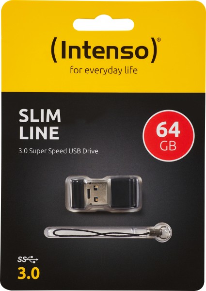 Intenso Clé USB 3.0 64 Go, Slim Line, noir type A, (R) 100 Mo/s, blister de vente au détail