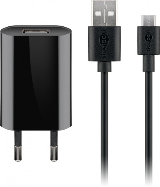 Kit de charge Goobay Micro USB 1 A - bloc d'alimentation avec câble Micro USB 1 m (noir)