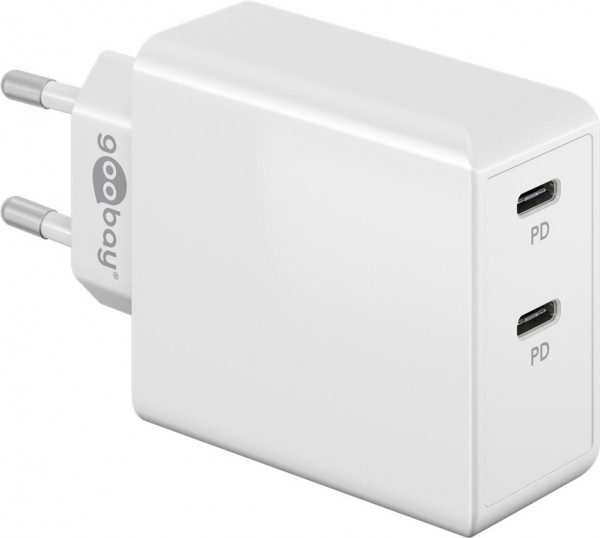 Chargeur rapide Goobay Dual-USB-C™ PD (36 W) blanc - adaptateur de charge avec 2x ports USB-C™ (Power Delivery)