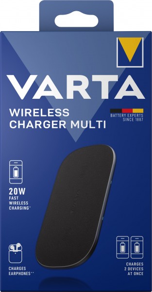 Varta Fast Wireless Charger Multi, Qi, 9V, noir USB Micro-B, blister de vente au détail