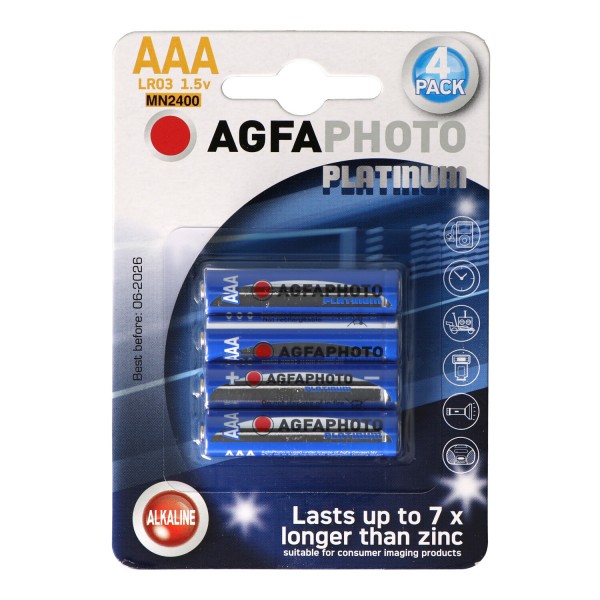 Pile alcaline LR03 AgfaPhoto Micro AAA, pack de 4, platine