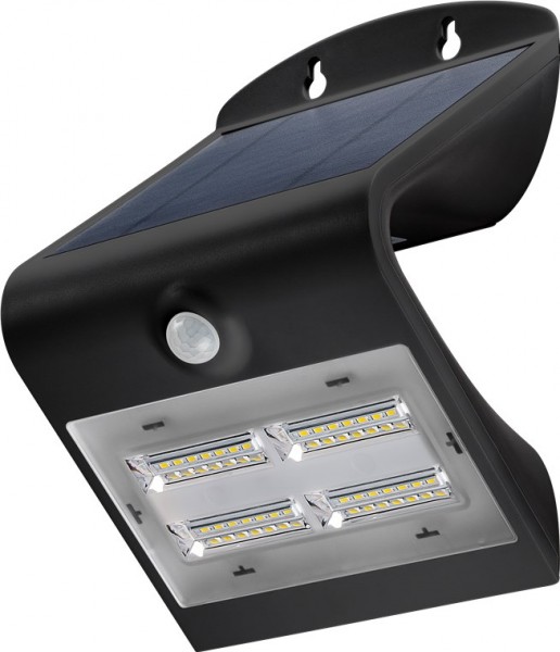 Applique murale solaire à LED Goobay avec détecteur de mouvement, 3,2 W, noir - La lampe solaire à LED offre une solution d'éclairage blanc neutre pour les entrées de maison, les abris de voiture et les escaliers