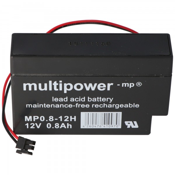 Batterie au plomb Multipower MP0.8-12H avec Molex 43025-200 prise noire, batterie pour Solar Rollomatic DFR 2000 n ° 1 / solaire, Vision CP1208