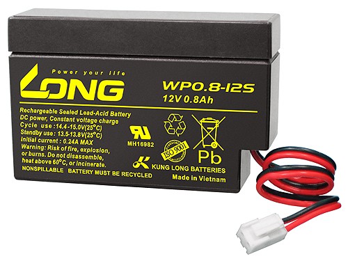Batterie au plomb Kung Long WP0.8-12, 12V, 0.8Ah avec connecteur JST