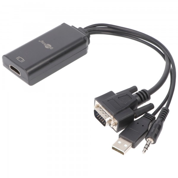 Câble adaptateur Goobay VGA/HDMI™ - connecteur VGA (15 broches) + connecteur jack 3,5 mm (3 broches, stéréo) > connecteur USB 2.0 (type A)