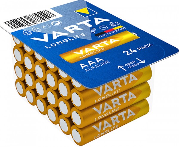 Piles alcalines Varta, Micro, AAA, LR03, 1,5 V longue durée, boîte de vente au détail (paquet de 24)