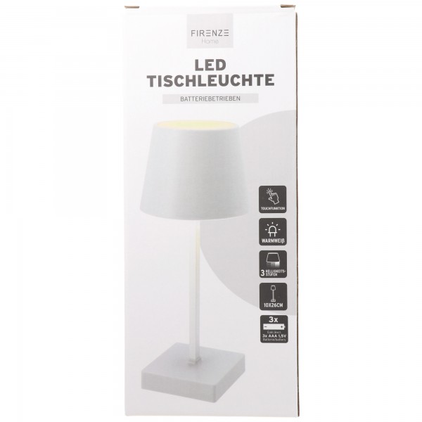 Lampe de table LED blanche avec fonction tactile, blanc chaud, avec 3 piles AAA Micro LR03