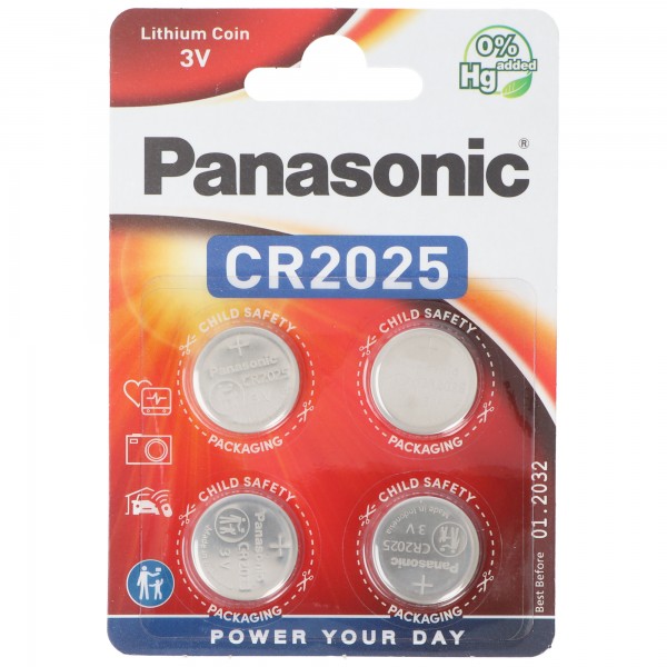 Batterie au lithium Panasonic, pile bouton, CR2025, électronique 3 V, alimentation au lithium, blister de vente au détail (paquet de 4)