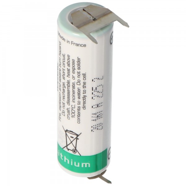 Saft LS14500 AA Pile lithium 3,6 volts avec connexion d'impression, LS14500 LiSOCl2 2600mAh 1er Imprimer - / 2er Print +