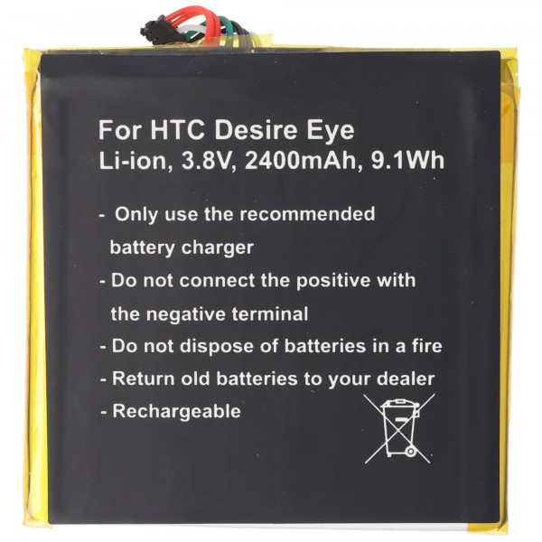 Batterie pour HTC Desire Eye, Li-ion, 3.8V, 2400mAh, 9.1Wh, intégrée, sans outil