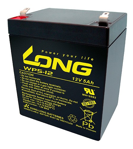 Batterie plomb-polaire Kung Long WP5-12 F2, 12V, 5Ah avec connexion Faston 6,3 mm