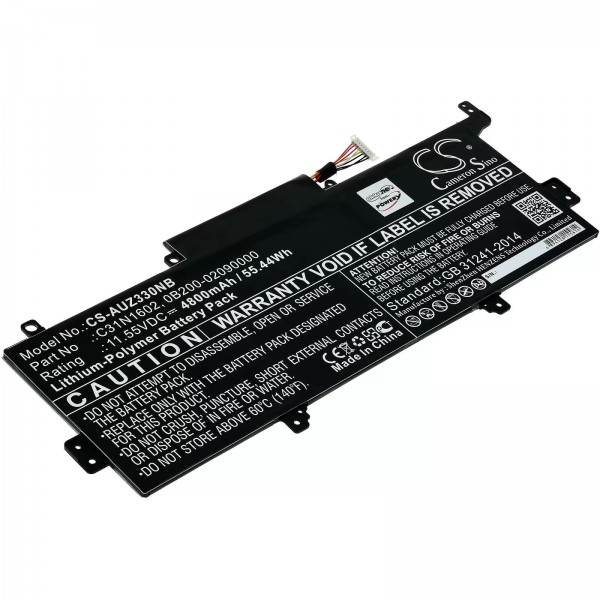 Batterie adaptée pour ordinateur portable Asus Zenbook UX330UA-FC080T, UX330UA-FB162T, type C31N1602 et autres - 11,55V - 4800 mAh