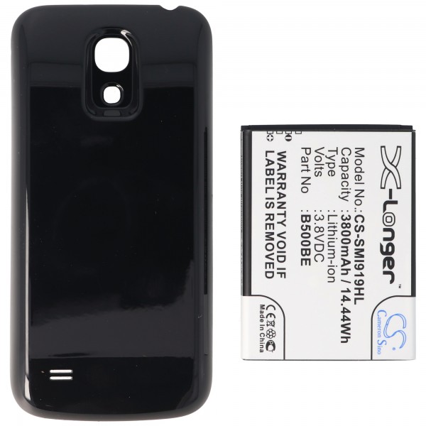 Batterie pour Samsung Galaxy S4 Mini, Li-ion, 3.8V, 3800mAh, 14.4Wh, avec couvercle, noir