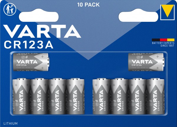 Pile Varta au lithium, CR123A, photo 3 V, blister de vente au détail (paquet de 10)