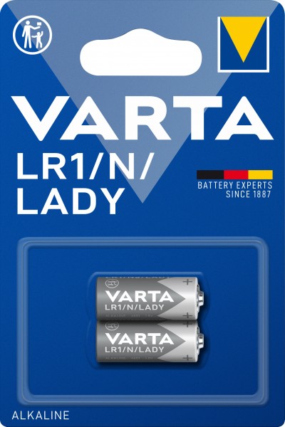 Pile alcaline Varta, LR1, N, LADY, électronique 1,5 V, blister de vente au détail (paquet de 2)