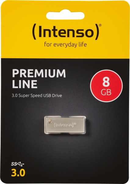 Intenso Clé USB 3.0 8 Go, Premium Line, métal, argent type A, (R) 100 Mo/s, blister de vente au détail