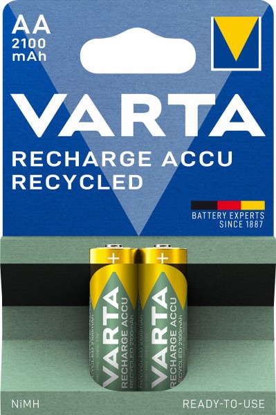 Batterie Varta NiMH, Mignon, AA, HR06, 1.2V/2100mAh Accu Recycled, Pre-Charged, Retail Blister (2-Pack)