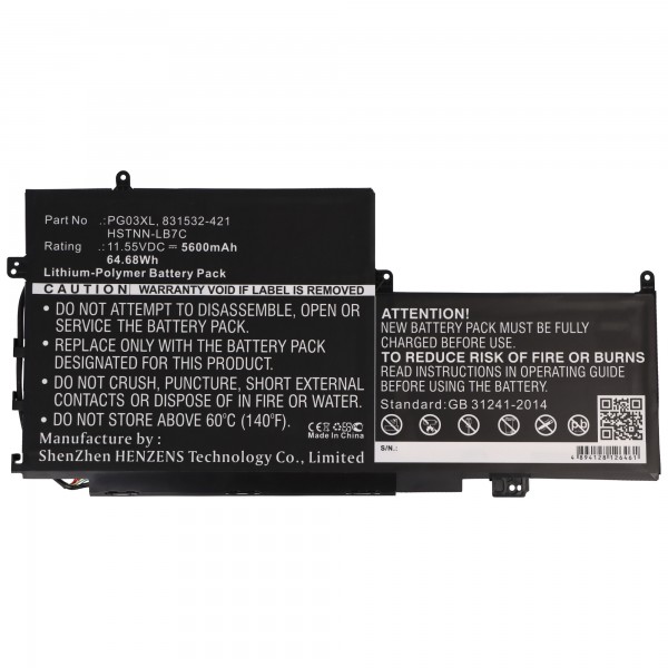 Batterie adaptée pour HP Spectre X360, HSTNN-LB7C, PG03XL, 11.55V, 5600mAh