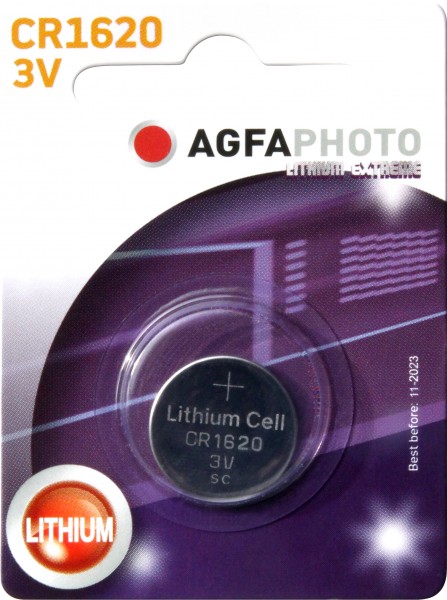 Agfaphoto Batterie au lithium, pile bouton, CR1620, 3V Extreme, blister de vente au détail (1 paquet)