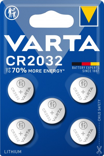 Batterie au lithium Varta, pile bouton, CR2032, électronique 3V, blister de vente au détail (paquet de 5)