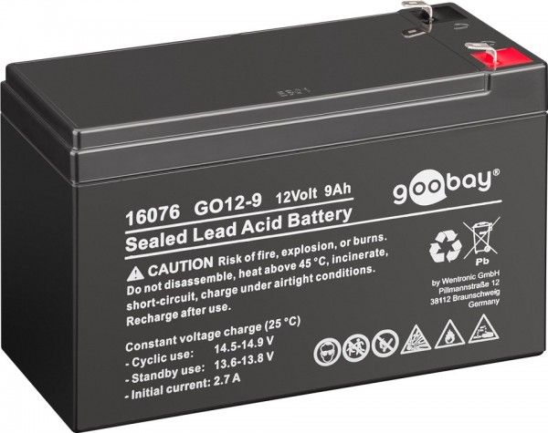 Goobay GO12-9 (9000 mAh, 12 V) - Batterie au plomb Faston (4,8 mm), BattG
