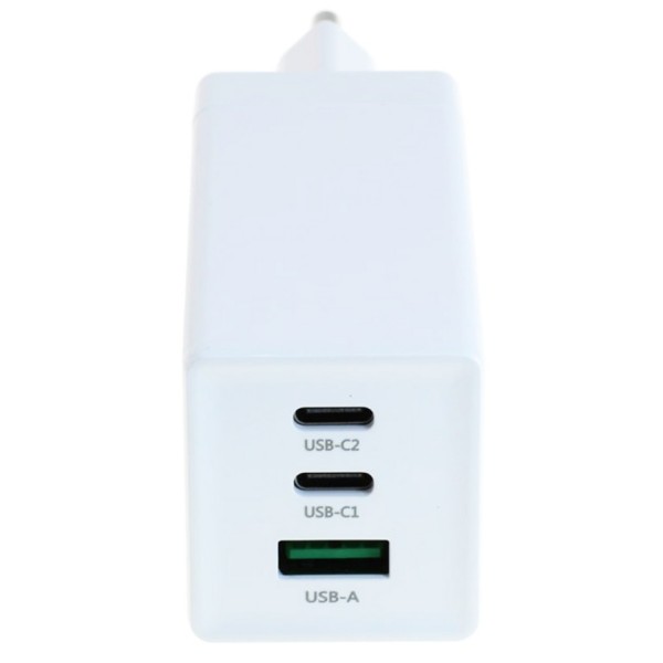 Adaptateur de charge USB-C 65 W avec deux ports de livraison USB-C Type-C Power PD et un port USB-A