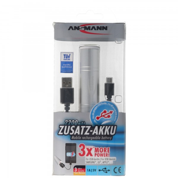 ANSMANN 1700-0009 Powerbank 2200mAh batterie supplémentaire externe pour smartphones et autres périphériques USB